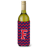 Letter F Chevron Yale Blue And Crimson Wine Bottle Beverage Insulator Hugger Cj1054-Fliterk