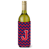 Letter J Chevron Yale Blue And Crimson Wine Bottle Beverage Insulator Hugger Cj1054-Jliterk
