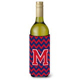 Letter M Chevron Yale Blue And Crimson Wine Bottle Beverage Insulator Hugger Cj1054-Mliterk