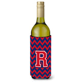 Letter R Chevron Yale Blue And Crimson Wine Bottle Beverage Insulator Hugger Cj1054-Rliterk