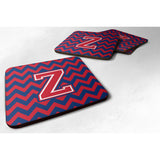 Caroline'S Treasures Cj1054-Zfc Letter Z Chevron Yale Blue And Crimson Foam Coaster (Set Of 4), 3.5, Multicolor