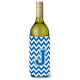 Letter J Chevron Blue And White Wine Bottle Beverage Insulator Hugger Cj1056-Jliterk