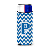 Letter P Chevron Blue And White Ultra Beverage Insulators For Slim Cans Cj1056-Pmuk