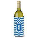 Letter Q Chevron Blue And White Wine Bottle Beverage Insulator Hugger Cj1056-Qliterk