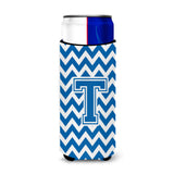 Letter T Chevron Blue And White Ultra Beverage Insulators For Slim Cans Cj1056-Tmuk