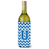 Letter U Chevron Blue And White Wine Bottle Beverage Insulator Hugger Cj1056-Uliterk