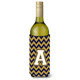 Letter A Chevron Navy Blue And Gold Wine Bottle Beverage Insulator Hugger Cj1057-Aliterk