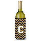 Letter C Chevron Navy Blue And Gold Wine Bottle Beverage Insulator Hugger Cj1057-Cliterk