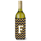 Letter F Chevron Navy Blue And Gold Wine Bottle Beverage Insulator Hugger Cj1057-Fliterk