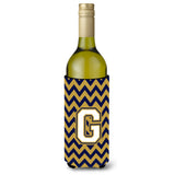 Letter G Chevron Navy Blue And Gold Wine Bottle Beverage Insulator Hugger Cj1057-Gliterk