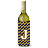 Letter J Chevron Navy Blue And Gold Wine Bottle Beverage Insulator Hugger Cj1057-Jliterk