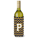 Letter P Chevron Navy Blue And Gold Wine Bottle Beverage Insulator Hugger Cj1057-Pliterk