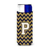 Letter P Chevron Navy Blue And Gold Ultra Beverage Insulators For Slim Cans Cj1057-Pmuk