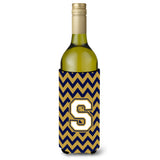 Letter S Chevron Navy Blue And Gold Wine Bottle Beverage Insulator Hugger Cj1057-Sliterk