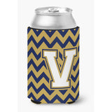 Caroline'S Treasures Cj1057-Vcc Letter V Chevron Navy Blue And Gold Can Or Bottle Hugger, Multicolor