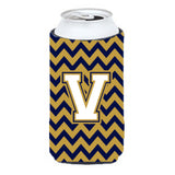 Letter V Chevron Navy Blue And Gold Tall Boy Beverage Insulator Hugger Cj1057-Vtbc