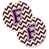 Caroline'S Treasures Letter F Chevron Purple & Gold Set Of 2 Cup Holder Car Coasters Cj1058-Fcarc, 2.56, Multicolor