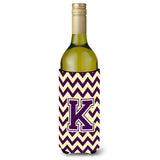 Letter K Chevron Purple And Gold Wine Bottle Beverage Insulator Hugger Cj1058-Kliterk