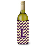Letter L Chevron Purple And Gold Wine Bottle Beverage Insulator Hugger Cj1058-Lliterk