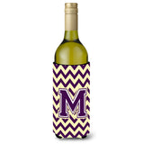 Letter M Chevron Purple And Gold Wine Bottle Beverage Insulator Hugger Cj1058-Mliterk