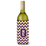 Letter Q Chevron Purple And Gold Wine Bottle Beverage Insulator Hugger Cj1058-Qliterk