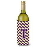 Letter T Chevron Purple And Gold Wine Bottle Beverage Insulator Hugger Cj1058-Tliterk