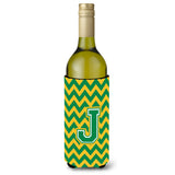 Letter J Chevron Green And Gold Wine Bottle Beverage Insulator Hugger Cj1059-Jliterk