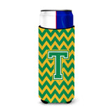 Letter T Chevron Green And Gold Ultra Beverage Insulators For Slim Cans Cj1059-Tmuk