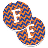 Caroline'S Treasures Letter F Chevron Blue & Orange #3 Set Of 2 Cup Holder Car Coasters Cj1060-Fcarc, 2.56, Multicolor