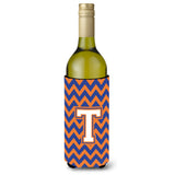 Letter T Chevron Blue And Orange Wine Bottle Beverage Insulator Hugger Cj1060-Tliterk
