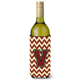 Letter V Chevron Maroon And Gold Wine Bottle Beverage Insulator Hugger Cj1061-Vliterk