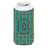 Letter C Football Aqua, Orange And Marine Blue Tall Boy Beverage Insulator Hugger Cj1063-Ctbc