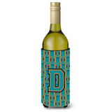 Letter D Football Aqua, Orange And Marine Blue Wine Bottle Beverage Insulator Hugger Cj1063-Dliterk