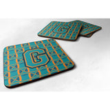 Caroline'S Treasures Cj1063-Gfc Letter G Football Aqua, Orange And Marine Blue Foam Coaster (Set Of 4), 3.5, Multicolor