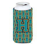 Letter H Football Aqua, Orange And Marine Blue Tall Boy Beverage Insulator Hugger Cj1063-Htbc