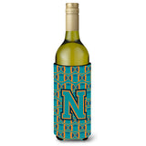 Letter N Football Aqua, Orange And Marine Blue Wine Bottle Beverage Insulator Hugger Cj1063-Nliterk