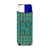 Letter N Football Aqua, Orange And Marine Blue Ultra Beverage Insulators For Slim Cans Cj1063-Nmuk