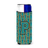 Letter P Football Aqua, Orange And Marine Blue Ultra Beverage Insulators For Slim Cans Cj1063-Pmuk