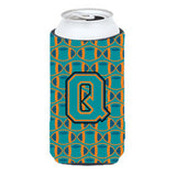 Letter Q Football Aqua, Orange And Marine Blue Tall Boy Beverage Insulator Hugger Cj1063-Qtbc