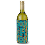 Letter R Football Aqua, Orange And Marine Blue Wine Bottle Beverage Insulator Hugger Cj1063-Rliterk