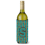 Letter S Football Aqua, Orange And Marine Blue Wine Bottle Beverage Insulator Hugger Cj1063-Sliterk