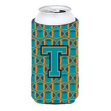 Letter T Football Aqua, Orange And Marine Blue Tall Boy Beverage Insulator Hugger Cj1063-Ttbc