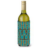 Letter W Football Aqua, Orange And Marine Blue Wine Bottle Beverage Insulator Hugger Cj1063-Wliterk