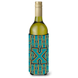 Letter X Football Aqua, Orange And Marine Blue Wine Bottle Beverage Insulator Hugger Cj1063-Xliterk