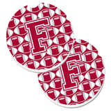 Caroline'S Treasures Letter F Football Crimson, Grey & White Set Of 2 Cup Holder Car Coasters Cj1065-Fcarc, 2.56, Multicolor
