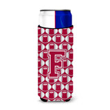 Letter F Football Crimson, Grey And White Ultra Beverage Insulators For Slim Cans Cj1065-Fmuk
