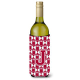 Letter J Football Crimson, Grey And White Wine Bottle Beverage Insulator Hugger Cj1065-Jliterk