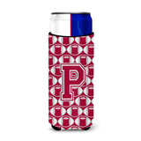 Letter P Football Crimson, Grey And White Ultra Beverage Insulators For Slim Cans Cj1065-Pmuk