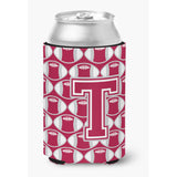 Caroline'S Treasures Cj1065-Tcc Letter T Football Crimson, Grey And White Can Or Bottle Hugger, Multicolor