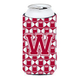 Letter W Football Crimson, Grey And White Tall Boy Beverage Insulator Hugger Cj1065-Wtbc